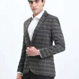 SHOWOFFFF Grey Cotton Slim Fit Checks Blazer image 3