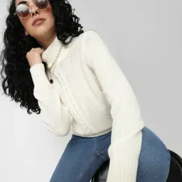 Vero Moda Off White Self Design Sweater-picture-23