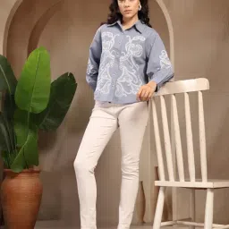 Gipsy Blue Solid Cotton Shirt For Women-picture-29
