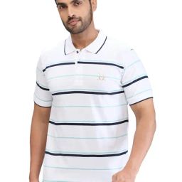 Colorplus White Tailored Fit Striped Polo T-Shirt-picture-1
