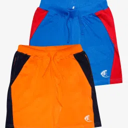 Kiddopanti Kids Orange & Royal Blue Color Block Shorts (Pack Of 2) image 1