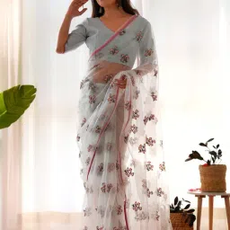 Saree Mall Blue Embellished Saree With Unstitched Blouse-picture-22
