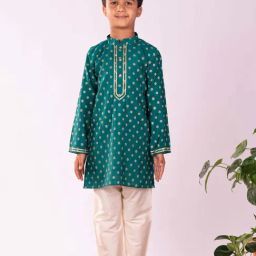 VASTRAMAY Boys Green & Cream Printed Full Sleeves Kurta Sets-picture-6