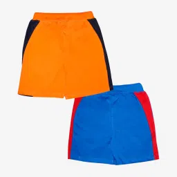 Kiddopanti Kids Orange & Royal Blue Color Block Shorts (Pack Of 2) image 2