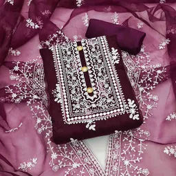 KIMISHA Floral Embroidered Organza Unstitched Dress Material-picture-23