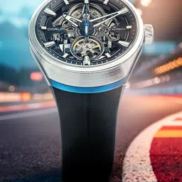 QORUM INDIA Men Skeleton Dial Silicon Analogue Motion Powered Watch QI 6004 G-3-Black Dial-image-45