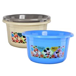 Kuber Industries Blue & Beige 3 Pieces Disney Check Printed Light Weight Bath Tubs-picture-34