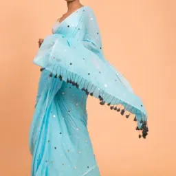 Suta Blue Cotton Embellished Saree Without Blouse image 4