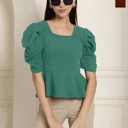 Metronaut Women Pack of 2 Puff Sleeve Peplum Top-picture-34