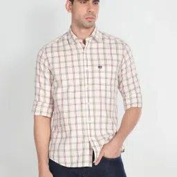 Arrow Sport Beige Cotton Slim Fit Checks Shirt-picture-37