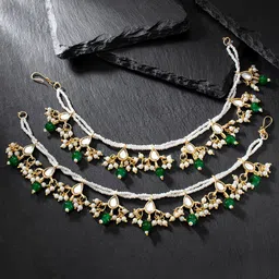 Peora Green & White Oval Ear Cuff Earrings-picture-36