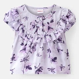 Babyhug Rayon Woven Half Sleeves Top With Knot Floral Print - Purple-picture-35