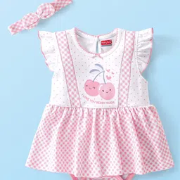 Babyhug 100% Cotton Knit Single Jersey Frill Sleeves Onesie with Cherry Print - White & Pink-picture-33