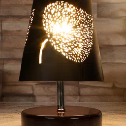 Devansh Leaf Metal Etching Table Lamp With Brown wood Round Base-picture-11