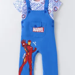 Babyhug Marvel Single Jersey Knit Half Sleeves T-Shirt & Dungaree with Text & Avenger Graphics - Blue-picture-33