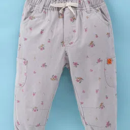 Olio Kids Cotton Woven Full Length Trouser With Floral Print - Grey-picture-24