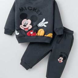Doreme Fleece Knit Full Sleeves Winter Wear Set with Micky Mouse Print - Grey-image-75