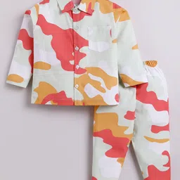CUTOPIES Cotton Woven Full Sleeves Camouflage Printed Coordinating Shirt & Pajama Set - Multi Colour-picture-26