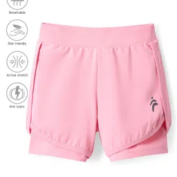 Pine Active Knit Knee Length Skin Friendly Active Stretch Solid Shorts with Tights - Pink-picture-13