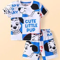 Babyhug Disney Single Jersey KnitHalf Sleeves Shorts Night Suit With 101 Dalmatians Print - Blue & White image 1