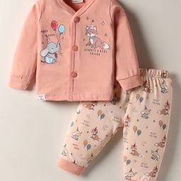 CUCUMBER Interlock Knit Full Sleeves Night Suit with Animal Print -Peach-picture-23