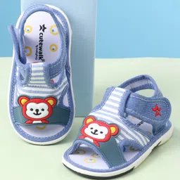 Cute Walk by Babyhug Velcro Closure Sandals with Bear Applique & Stripes - Blue-picture-19