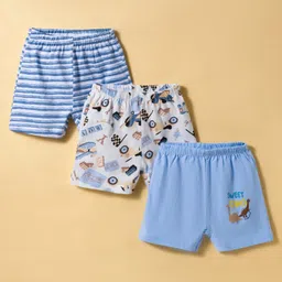OHMS Single Jersey Knit Knee Length Shorts With Vehicle Print Pack Of 3 - Blue & White-picture-28