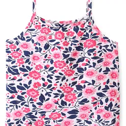 Pine Kids Cotton Spandex Knit Sleeveless Solid & Floral PrintSlips with Bow Applique Pack of 3 - Blue White & Pink image 2