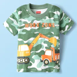Babyhug Single Jersey Knit Half Sleeves T-Shirt & Shorts Set With Vehicle & Camouflage Print - Green image 2