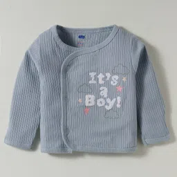 Simply Interlock Knit Full Sleeves Footed Night Suit with Text Print - Light Blue image 2