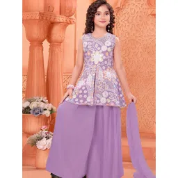 Lagorii Girls Floral Printed Sequinned Kurti with Palazzos & With Dupatta-picture-13