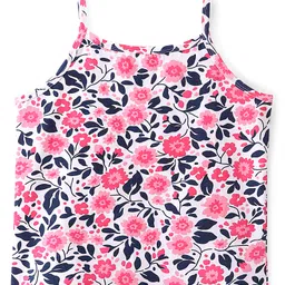 Pine Kids Cotton Spandex Knit Sleeveless Solid & Floral PrintSlips with Bow Applique Pack of 3 - Blue White & Pink image 3