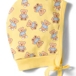Doodle Poodle 100% Cotton Interlock Knit Cap with Knot Mittens & Booties Set with Teddy Print Lemon Yellow - Diameter 16 cm image 3