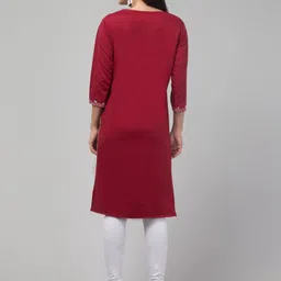 FAMBEE Embroidered Notch Neck Woolen Straight Kurta image 3