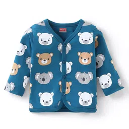 Babyhug 100% Cotton Full Sleeves Front Open Vests Teddy Print Pack of 3 - Red & Blue image 4