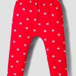 Bonfino 100% Cotton Full Sleeves Bow Printed Onesies With Leggings & Headband - Red & White image 4