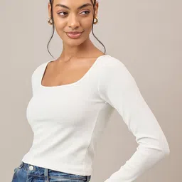 R.Code by The Roadster Life Co. Women Square Neck Fitted Crop Top image 5