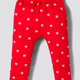 Bonfino 100% Cotton Full Sleeves Bow Printed Onesies With Leggings & Headband - Red & White image 5
