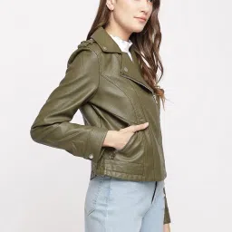 Latin Quarters Green Faux Leather Wrap Jacket image 4