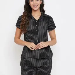 Clovia Black & White Striped Shirt With Shorts Set-image-32
