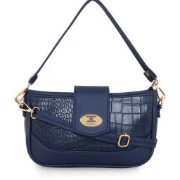 Esbeda Navy Blue Croco Textured Medium Cross Body Bag-picture-12