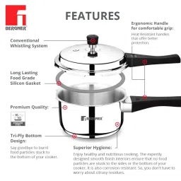 Bergner Sorrento Silver Stainless Steel Induction Base Pressure Cooker with Outer Lid (5 L) image 4