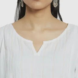 Fabindia White Cotton Embroidered Straight Kurta image 4