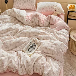 JC HOME Pink & Green Floral 3 Piece Double King Regular Bedding Set image 3