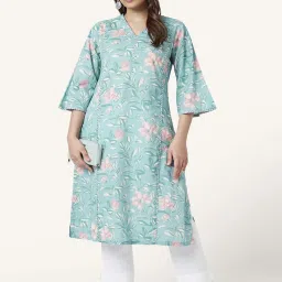 Rangmanch by Pantaloons Blue Cotton Printed A Line Kurta image 4