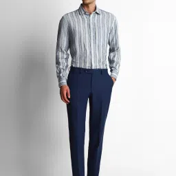 Luxure By Louis Philippe Grey Linen Regular Fit Striped Shirt image 4