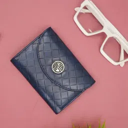 Carlton London Navy Textured Small Tri-Fold Wallet for Women-image-92