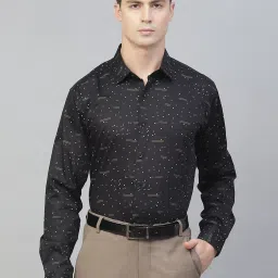 ManQ Black Cotton Regular Fit Printed Shirt image 1