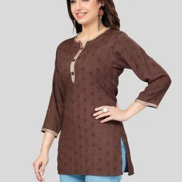 Saree Swarg Brown Woven Pattern Straight Short Kurti image 4