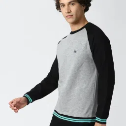 Peter England Grey & Black Slim Fit Colour Block Sweatshirt image 3